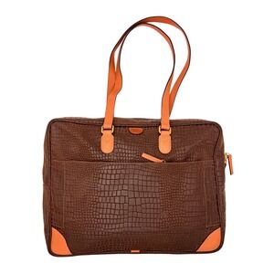 Bric's My Safari Cargo Duffle Bag Brown Croc Leather Trim Travel Tote